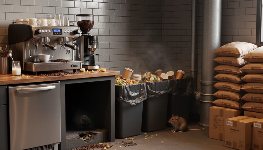 Coffee shop counter with espresso machine and equipment showing typical café layout